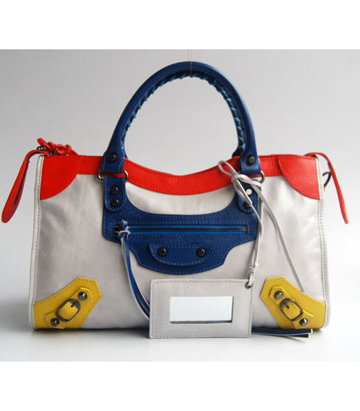 Crema Balenciaga Giant City Bag con rosso / blu / giallo